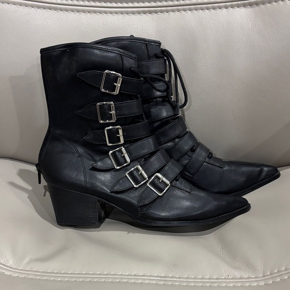 Strange Cvlt Black Coven Buckle Strap Boots